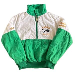 Vintage 1990 CCHS Grad Windbreaker — Green & White Embroidered Half-Zip